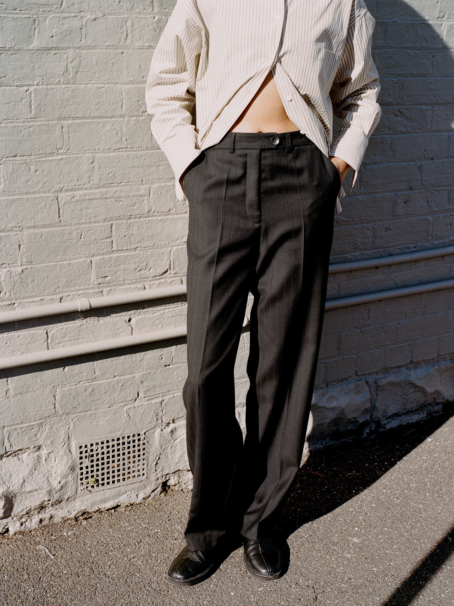 Limited Edition Agnes Italian Charcoal Pinstripe Wool Pants