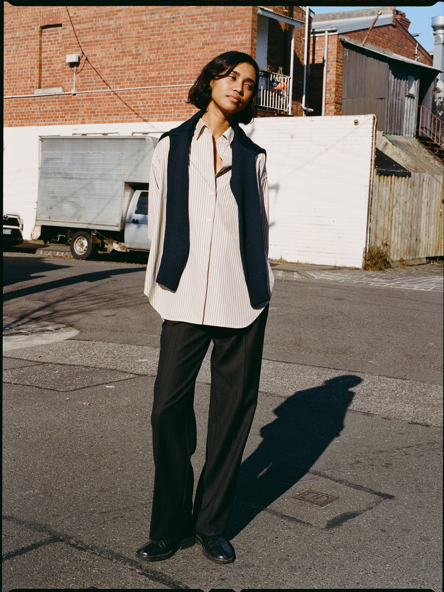 Limited Edition Agnes Italian Charcoal Pinstripe Wool Pants