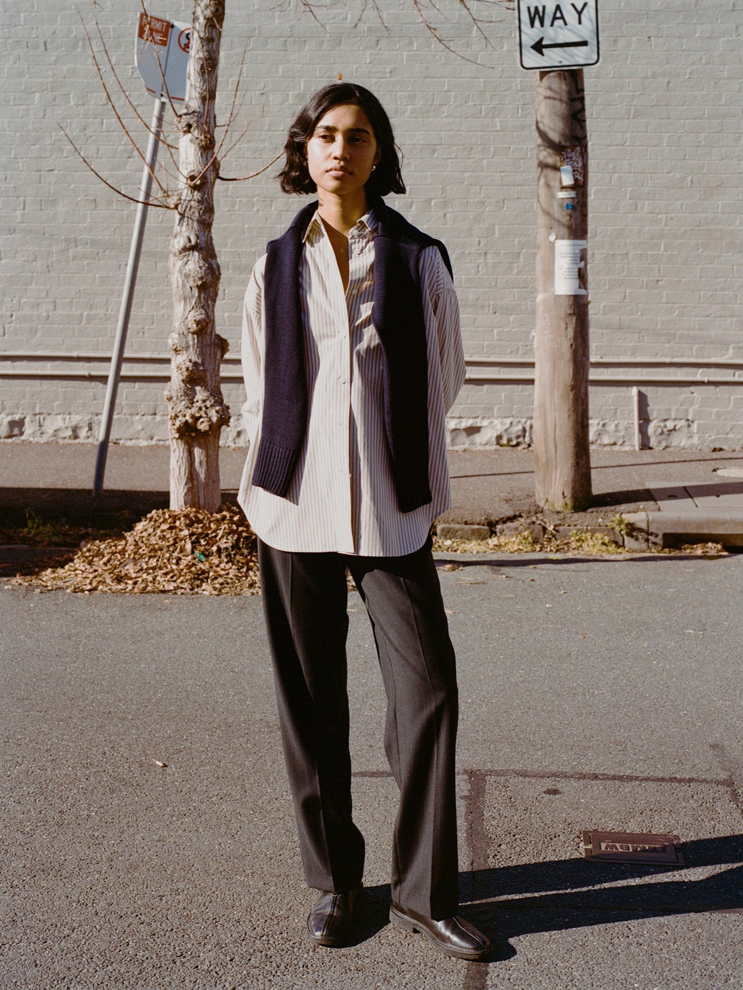 Limited Edition Agnes Italian Charcoal Pinstripe Wool Pants