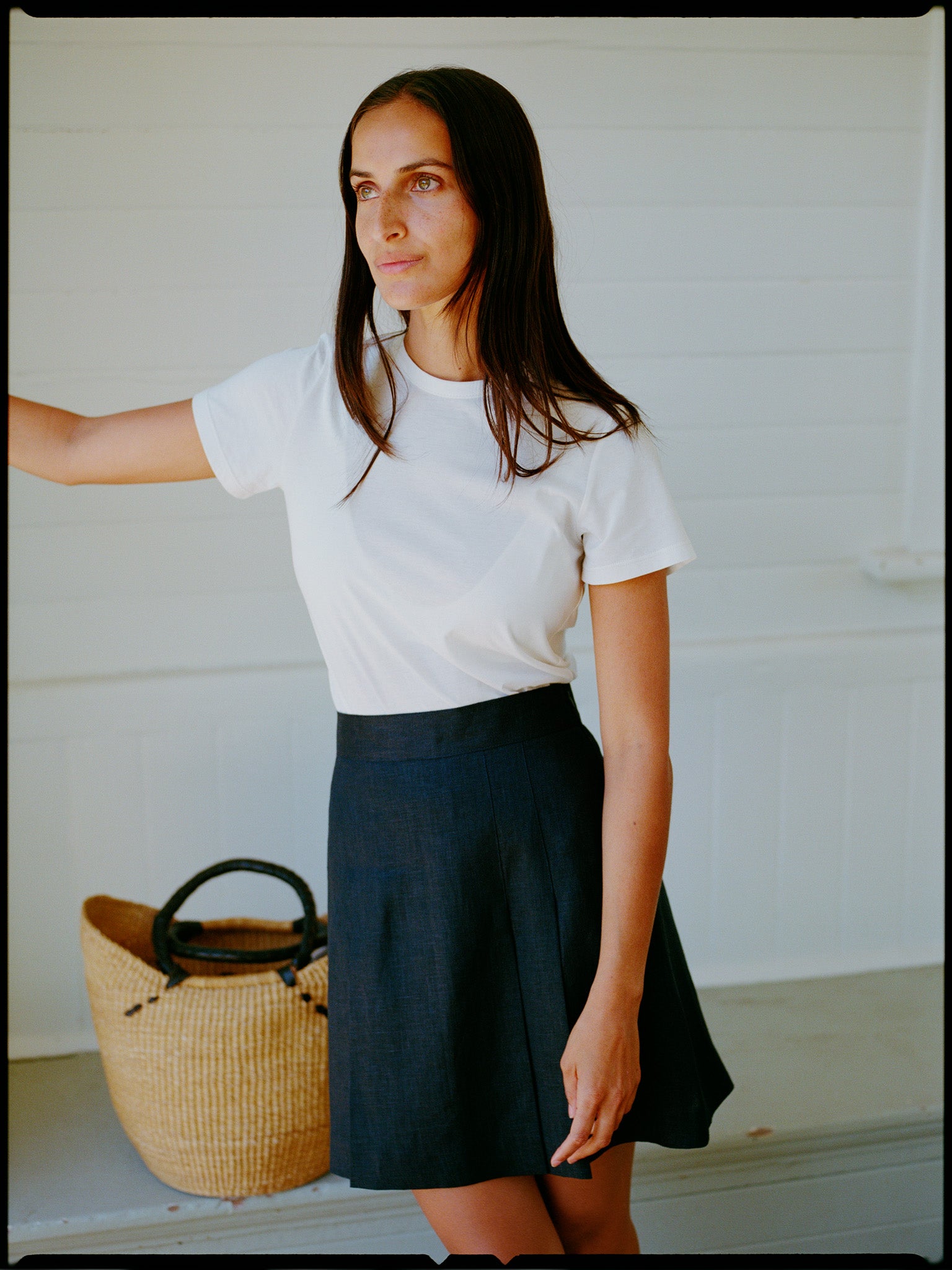 Recently in Stock - Jane Navy Linen Pleated Skirt