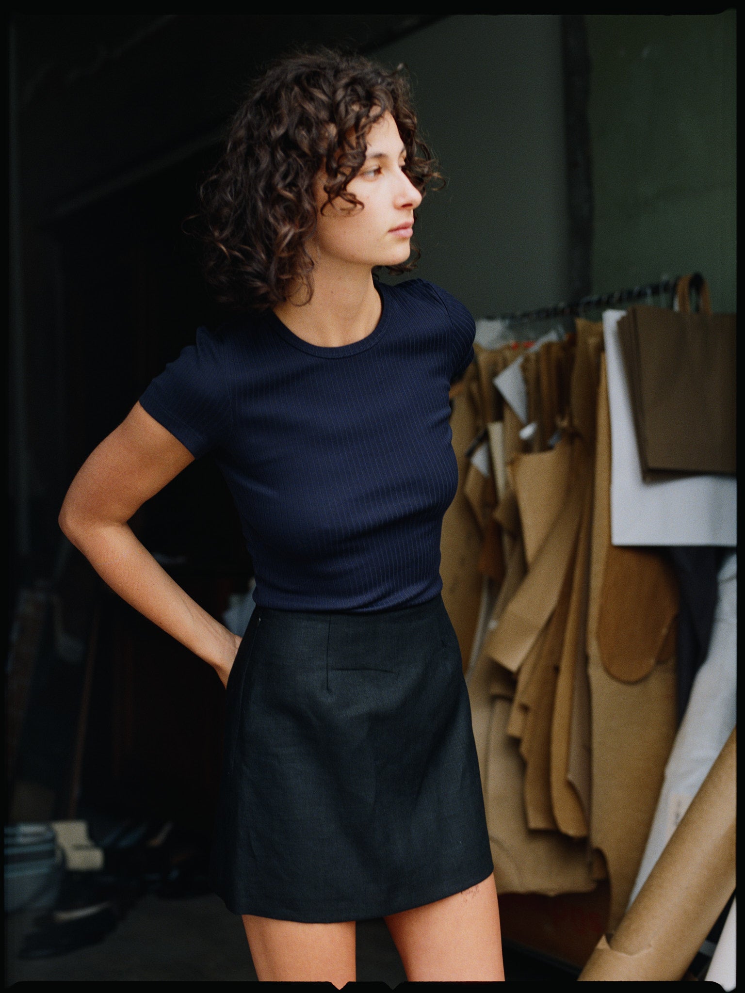 Kit Black Linen Mini Skirt
