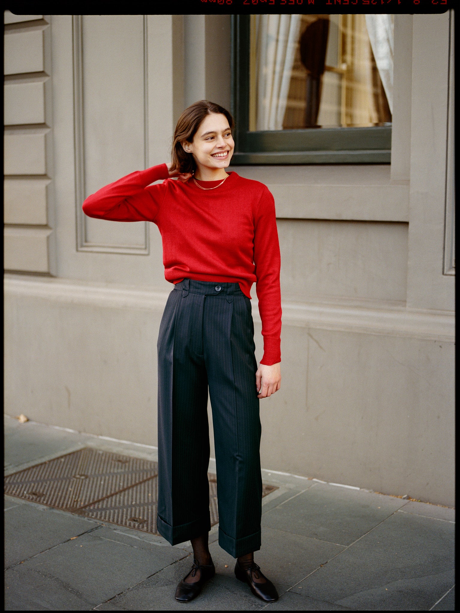 Ines Italian Navy Pinstripe Wool Pants