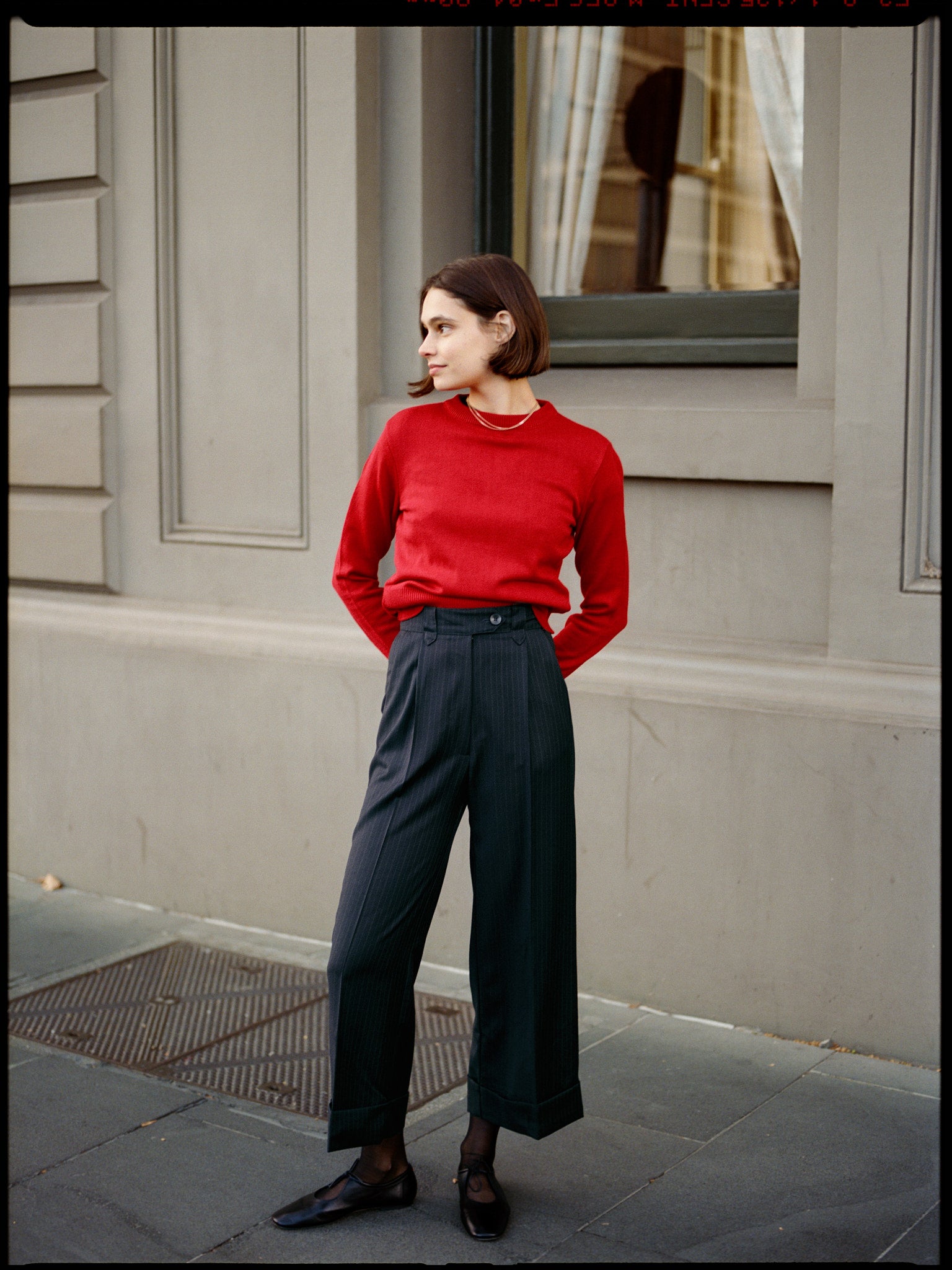 Ines Italian Navy Pinstripe Wool Pants