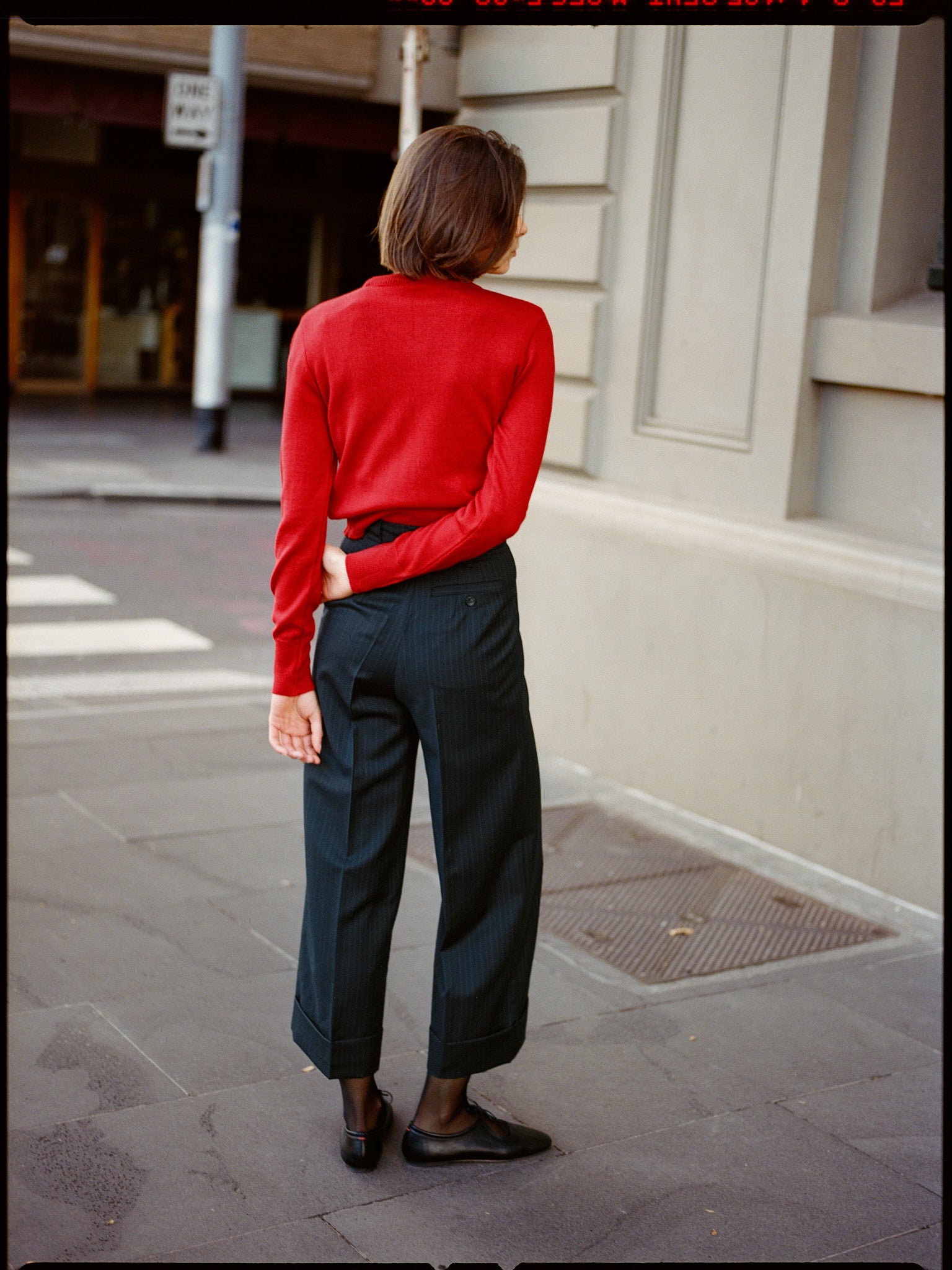 Ines Italian Navy Pinstripe Wool Pants