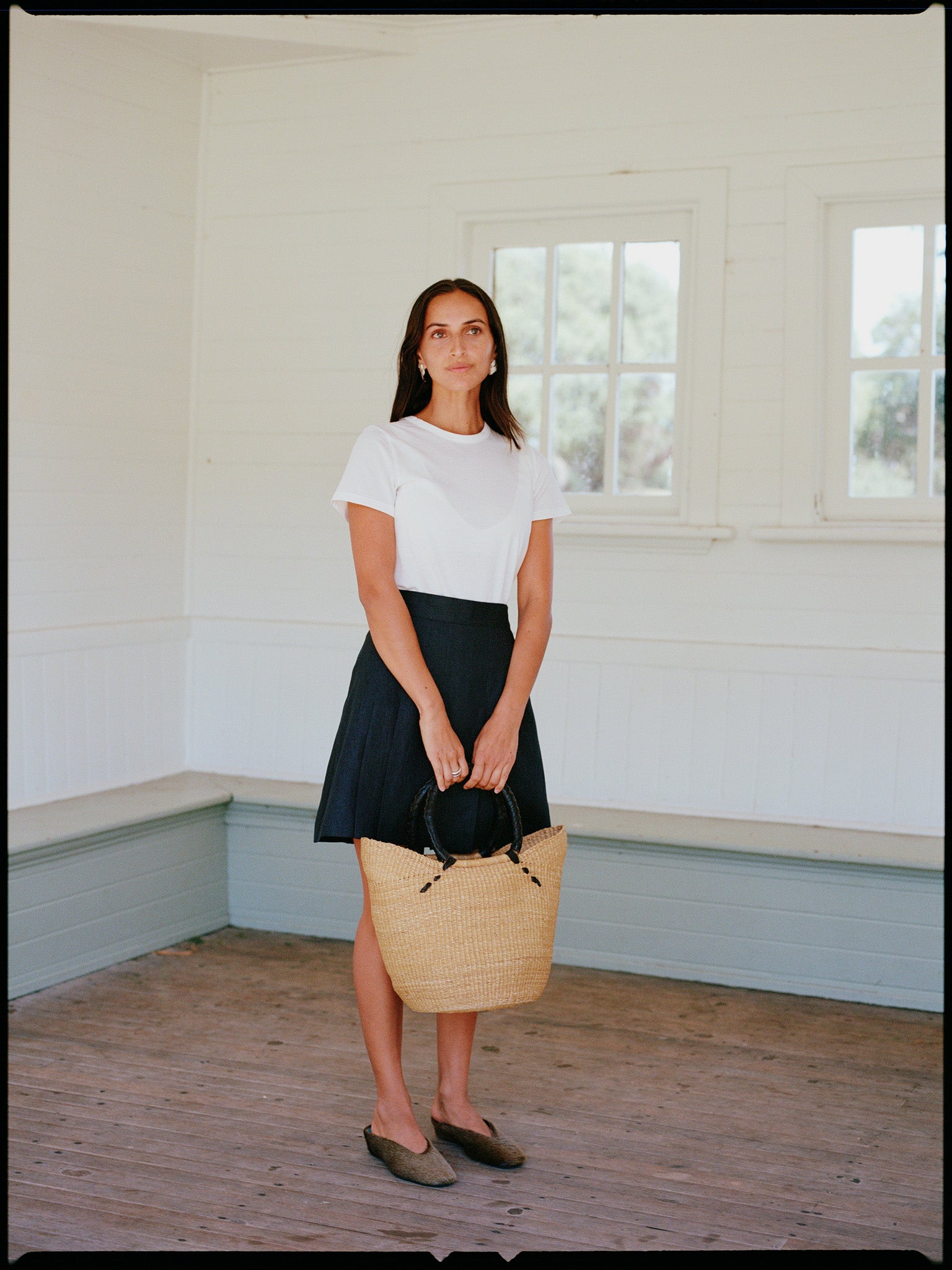 Pre-Order Jane Navy Linen Pleated Skirt