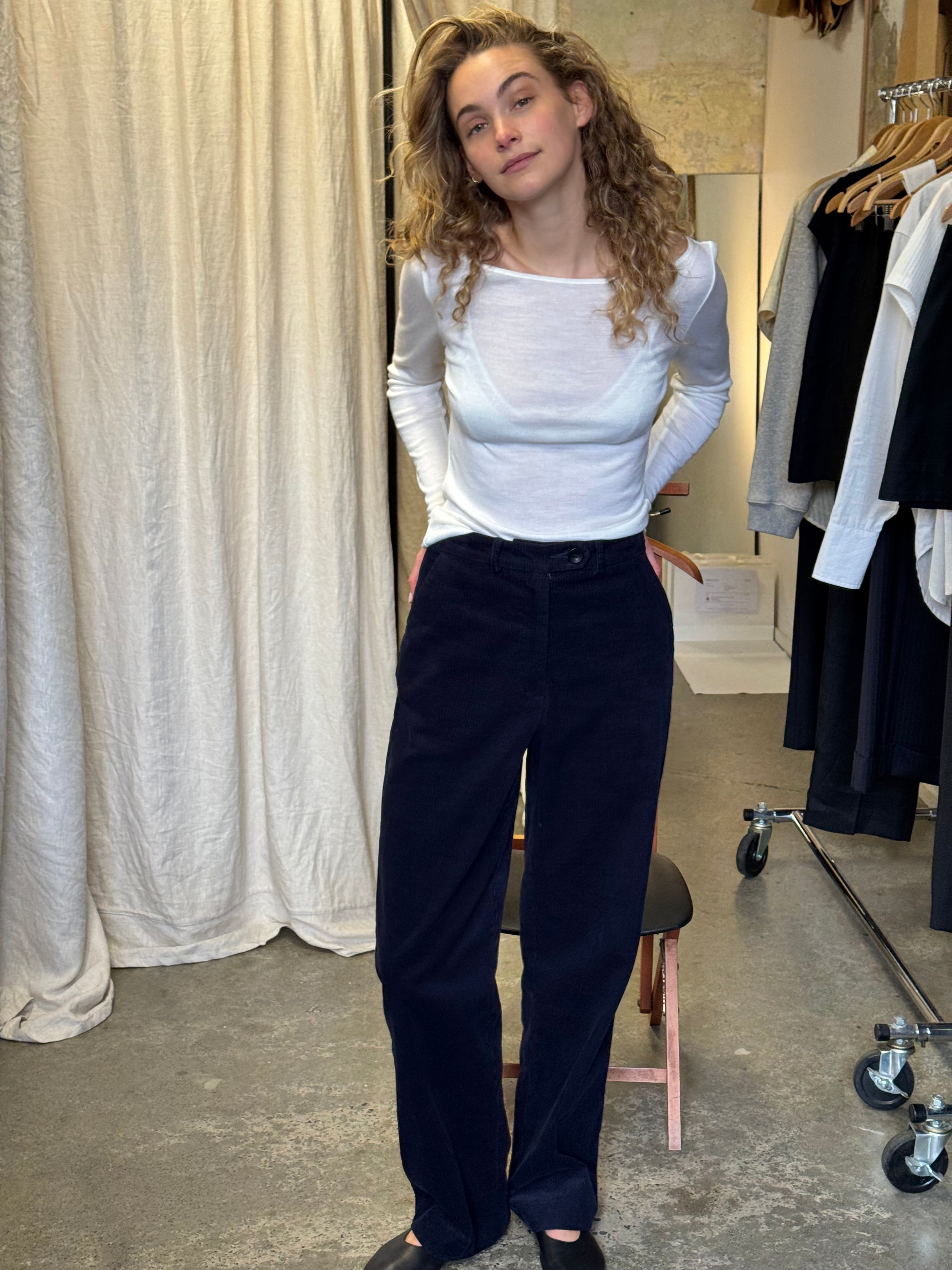 Pre-Order Agnes Japanese Navy Cotton Corduroy Pants