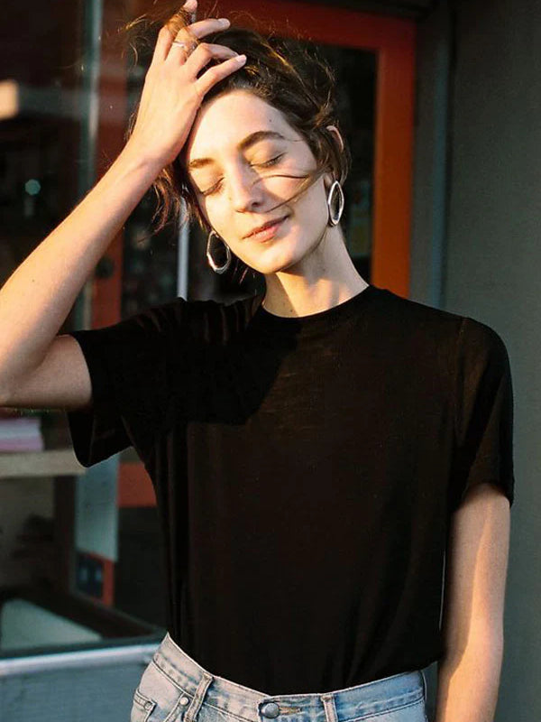 Recently Back in Stock - Jim Fine Black Australian Merino Rib T