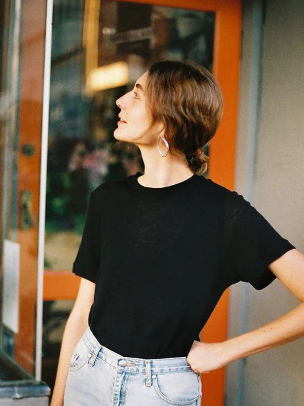 Recently Back in Stock - Jim Fine Black Australian Merino Rib T