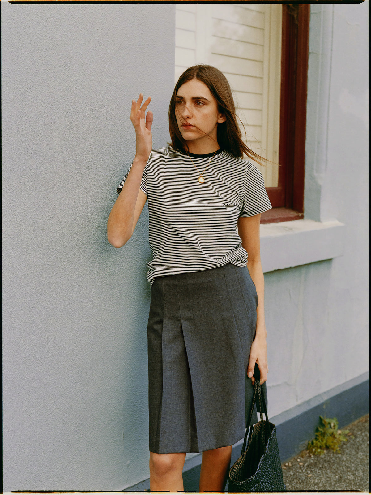 Marlee Fine Wool Charcoal Pleat Skirt