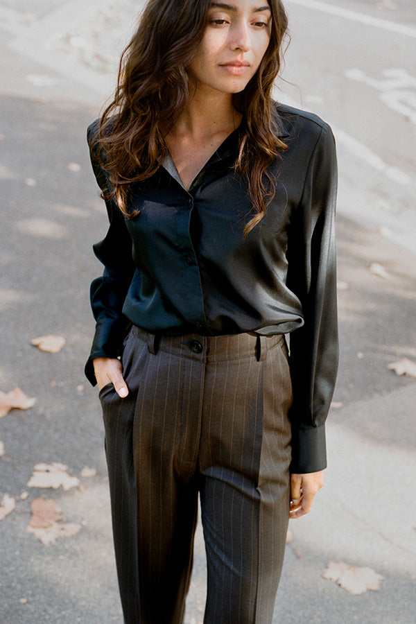 Limited Edition - Luc Italian Chocolate Pinstripe Wool Ciggie Pants