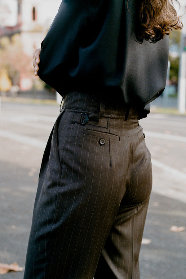Limited Edition - Luc Italian Chocolate Pinstripe Wool Ciggie Pants