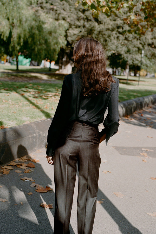 Limited Edition - Luc Italian Chocolate Pinstripe Wool Ciggie Pants