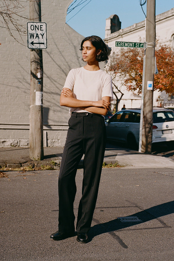 Agnes Japanese Black Wool Twill Pants