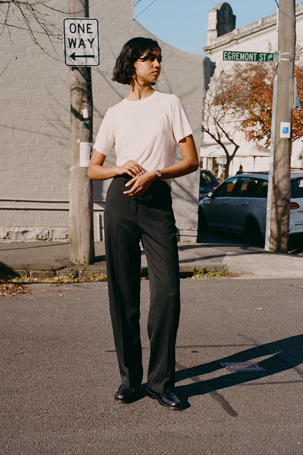 Agnes Japanese Black Wool Twill Pants