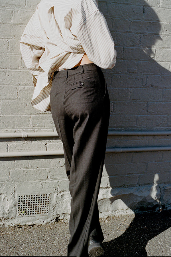 Limited Edition Agnes Italian Charcoal Pinstripe Wool Pants