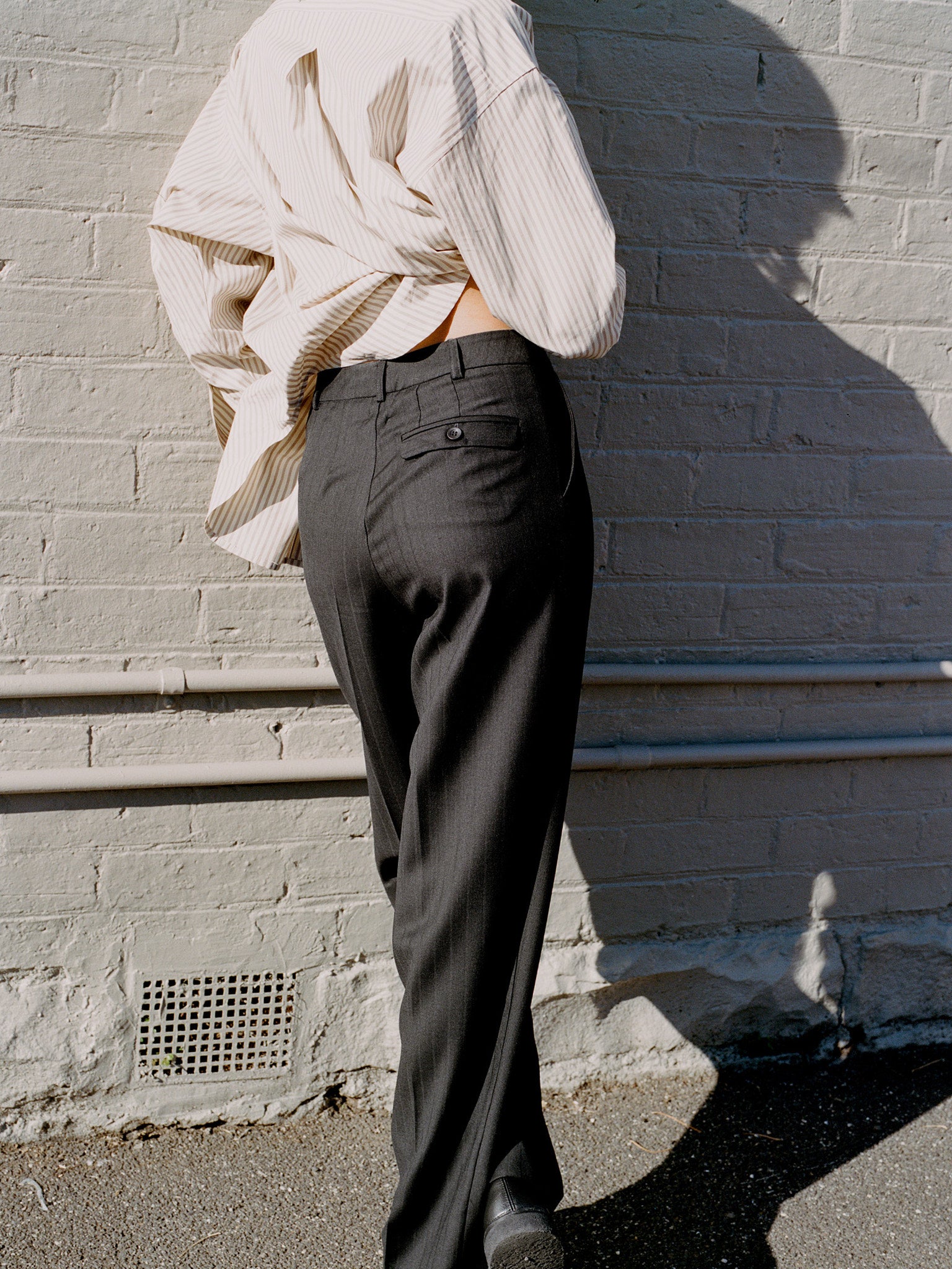 Limited Edition Agnes Italian Charcoal Pinstripe Wool Pants