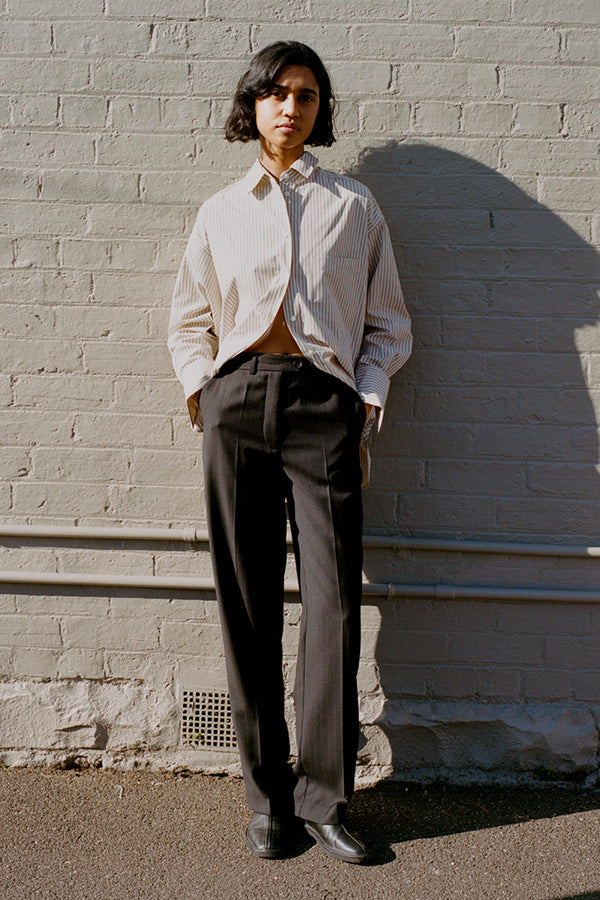 Limited Edition Agnes Italian Charcoal Pinstripe Wool Pants
