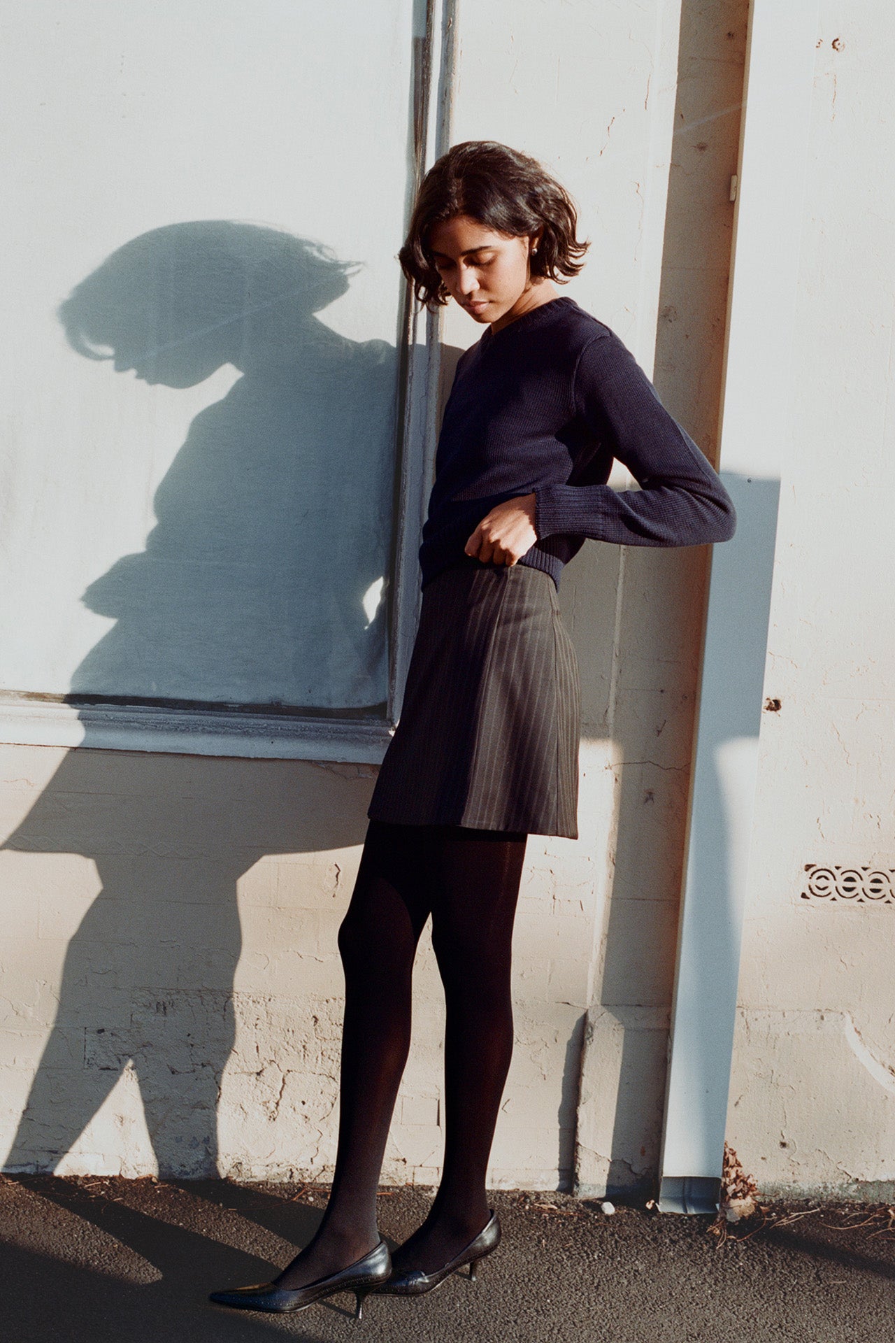 Bella Italian Black Pinstripe Wool Wrap Skirt