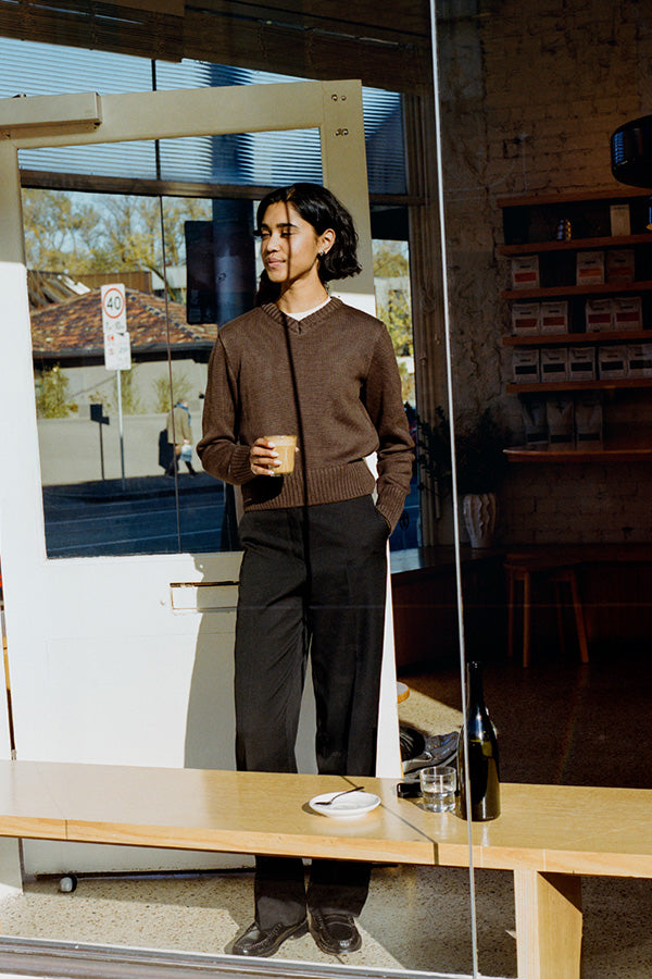 Pre-Order Jonny Walnut Italian Wool V Knit