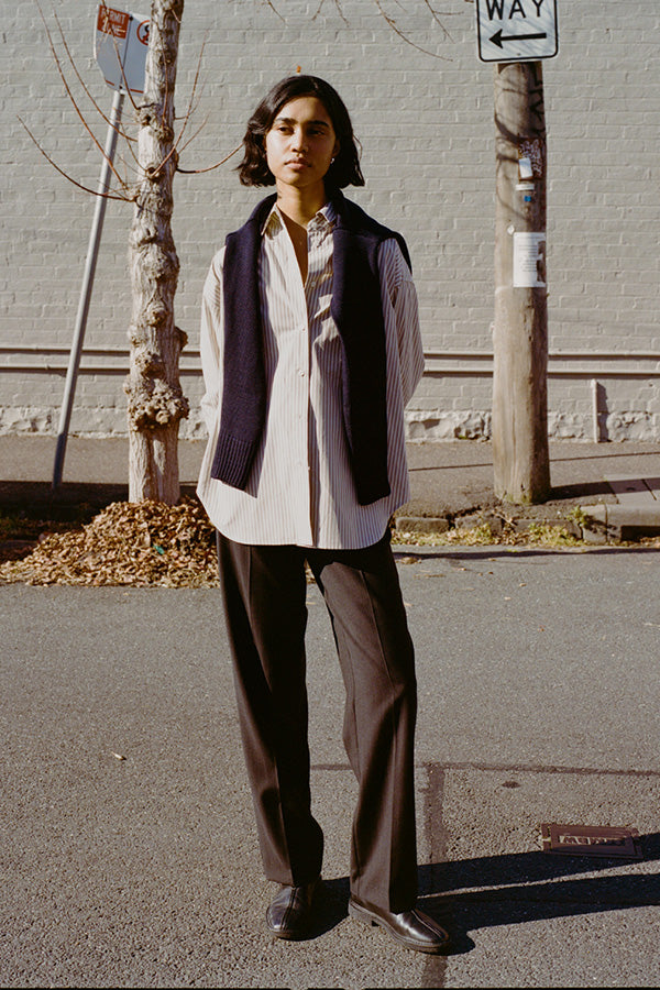 Limited Edition Agnes Italian Charcoal Pinstripe Wool Pants