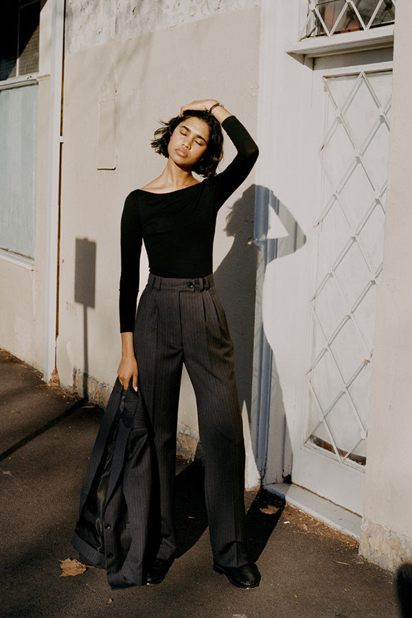 Limited Edition - Yu Tailored Italian Charcoal Pinstripe Wool Pants