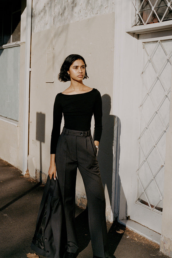Limited Edition - Yu Tailored Italian Charcoal Pinstripe Wool Pants