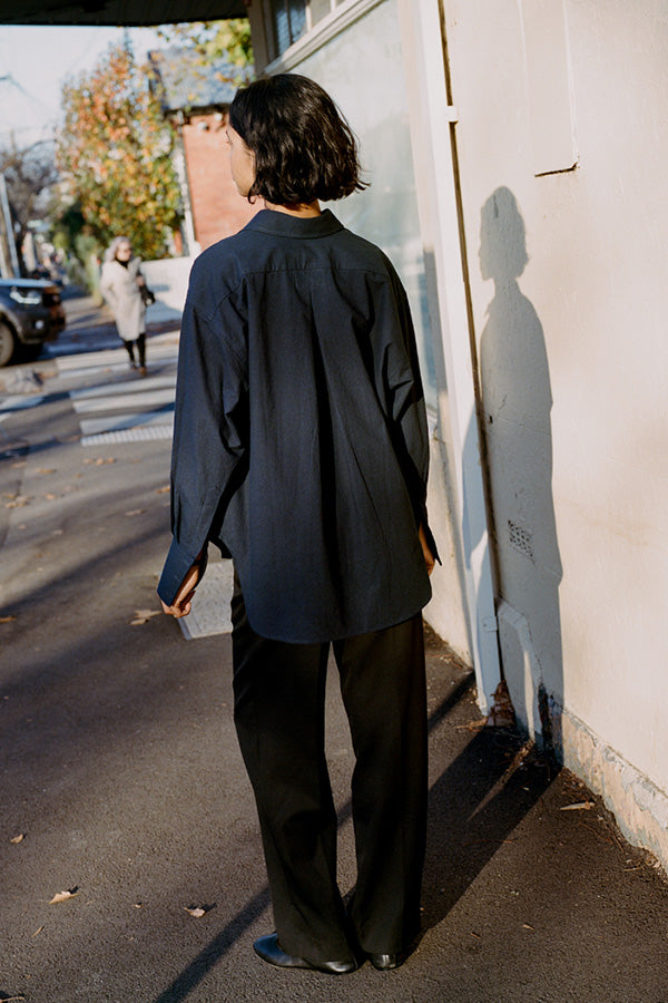 Artist Navy Seersucker Japanese Cotton Shirt