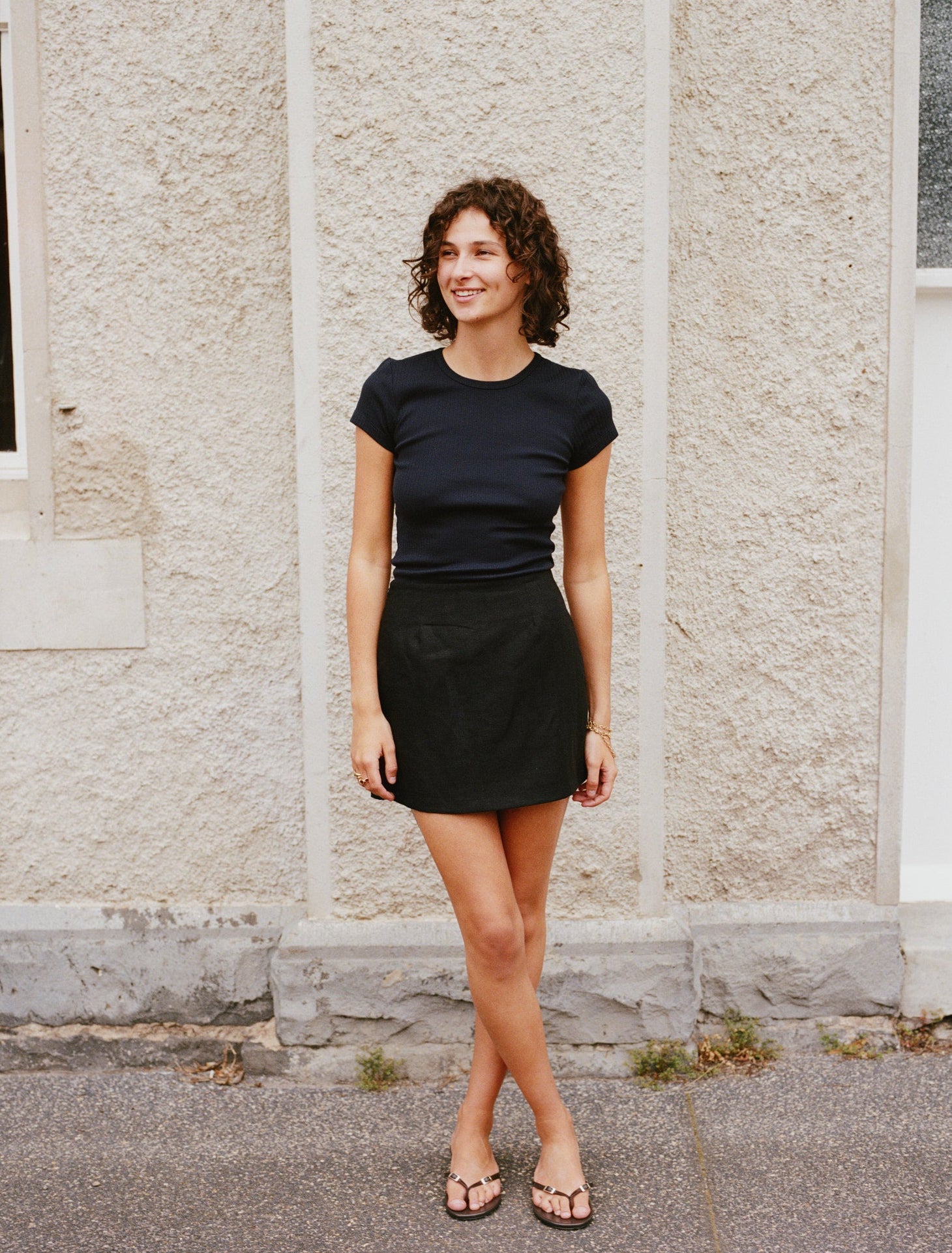 Kit Black Linen Mini Skirt