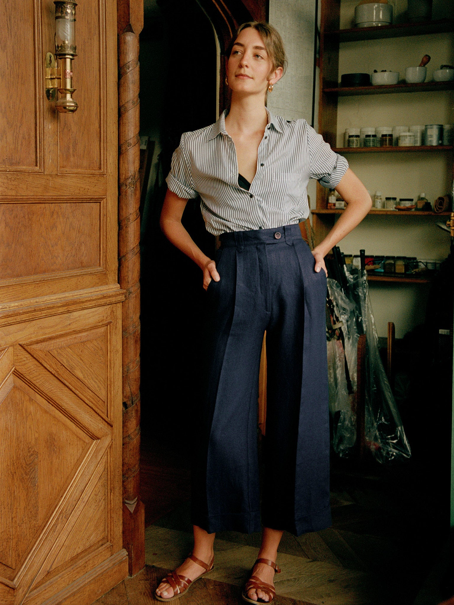 Pre-Order Ines Navy Japanese Linen Pants