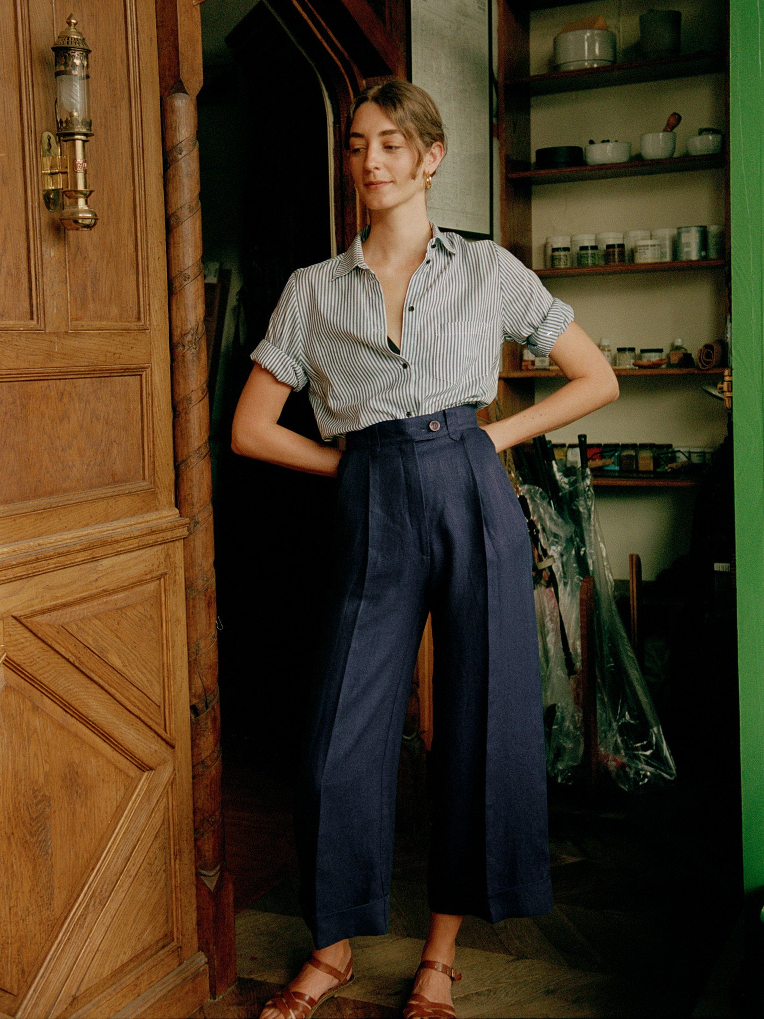 Pre-Order Ines Navy Japanese Linen Pants