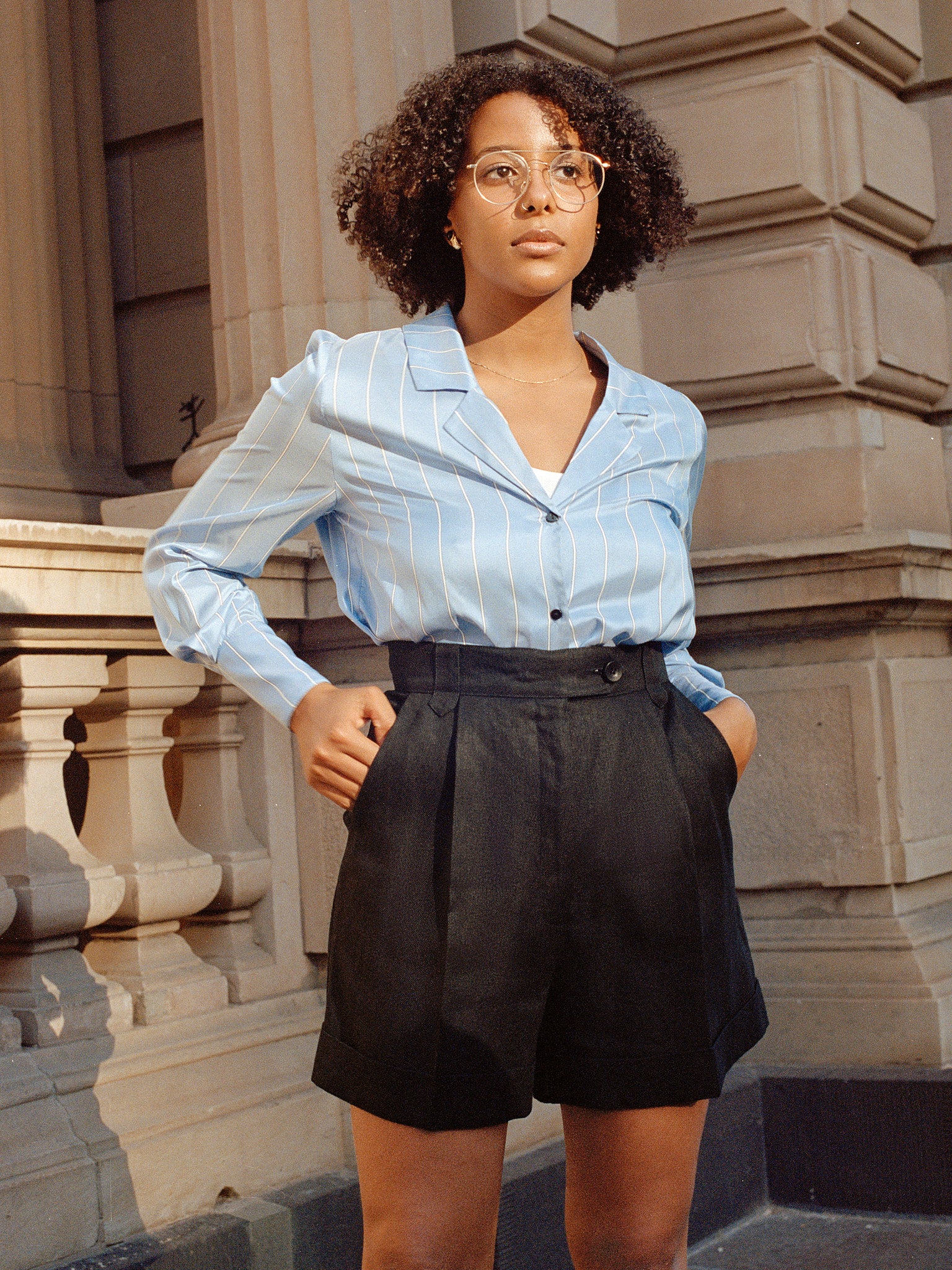 Ada Black Linen Shorts