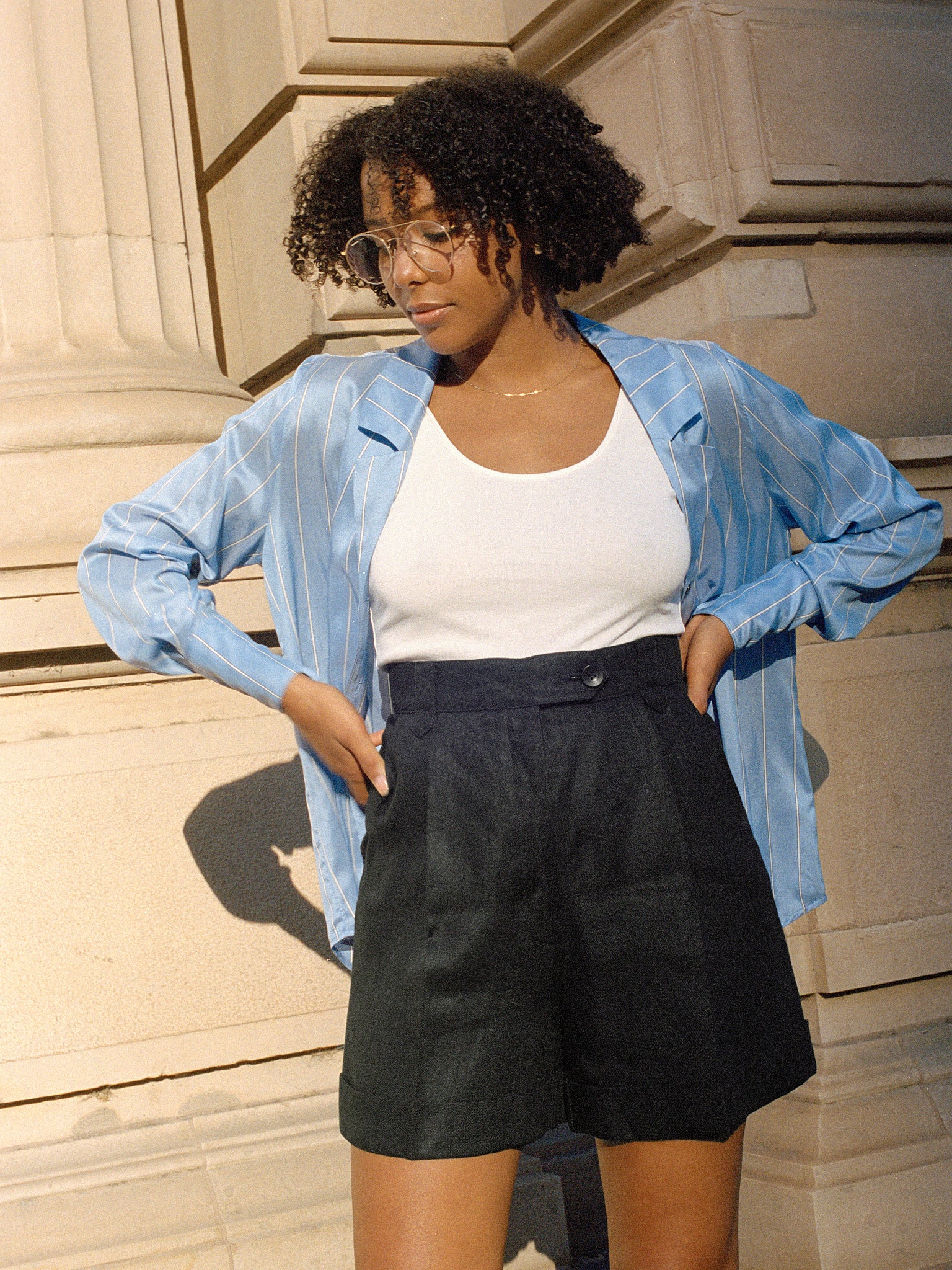 Ada Black Linen Shorts