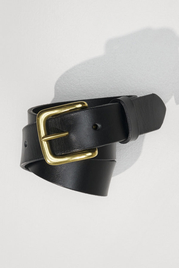 Abby Brass Buckle Italian Black Leather Belt