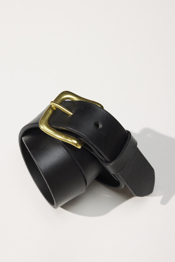 Pre-Order Abby Brass Buckle Italian Black Leather Belt