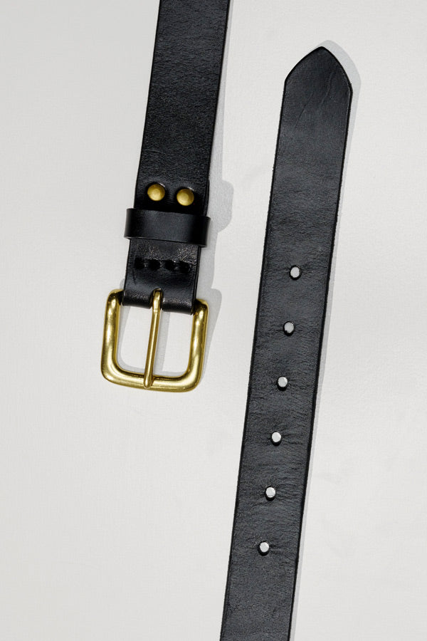 Abby Brass Buckle Italian Black Leather Belt