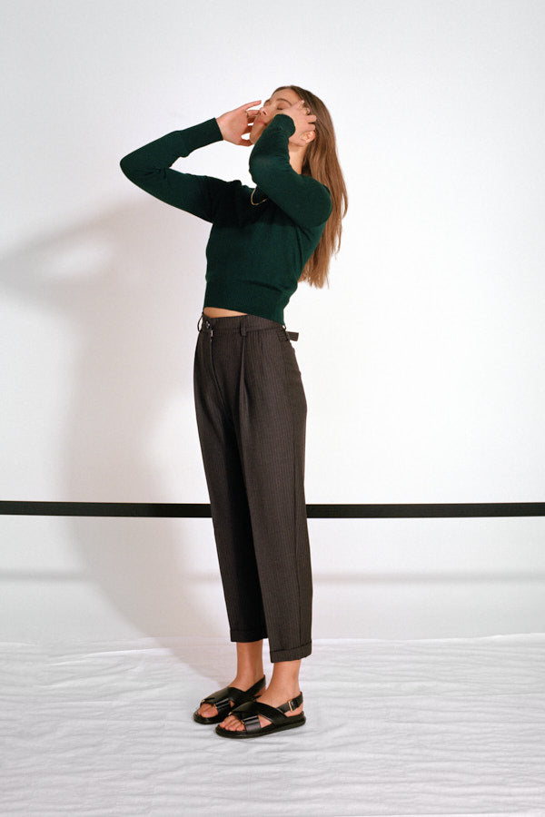 Luc Chocolate Italian Stripe Chocolate Wool Ciggie Pants - LIMITED EDITION