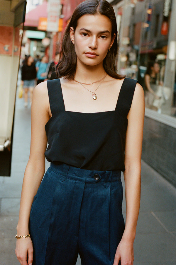 Pre-Order Ines Navy Japanese Linen Pants