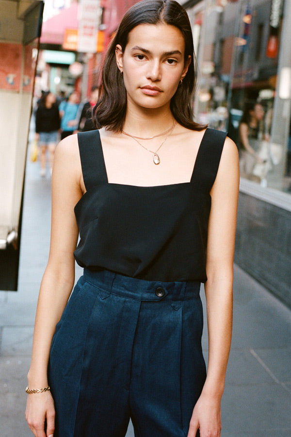 Clara Black Italian Silk Top
