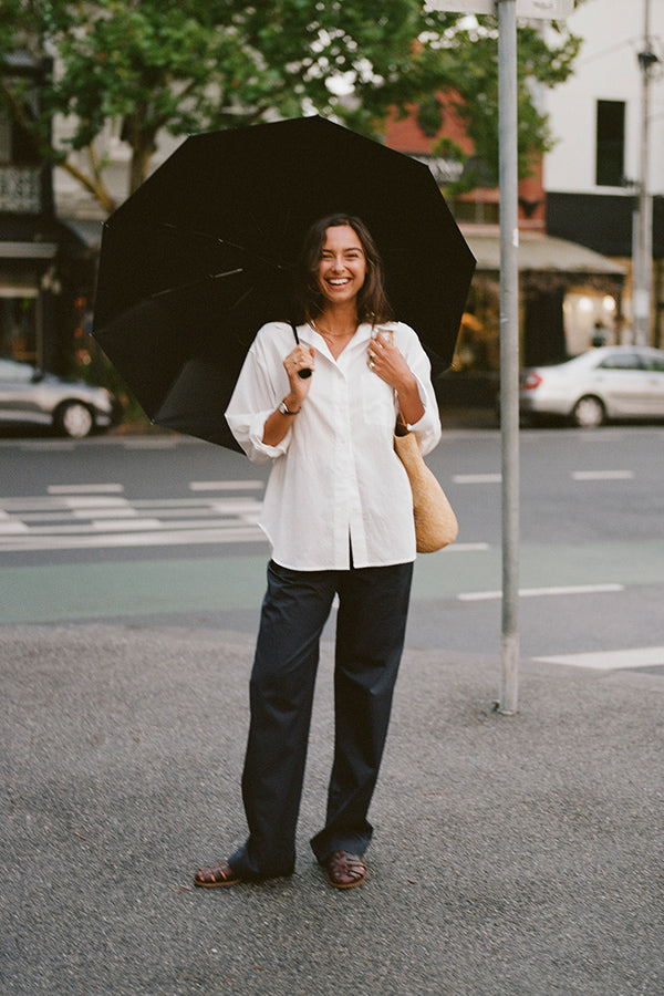 Yu Tailored Navy Organic Cotton Poplin Pants