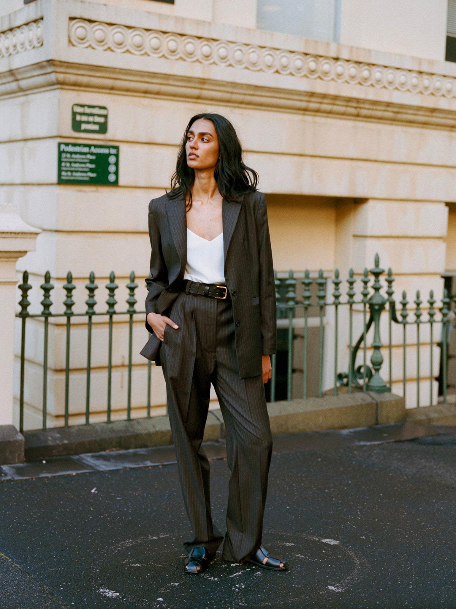 Fred Italian Smoky Brown Pinstripe Wool Blazer