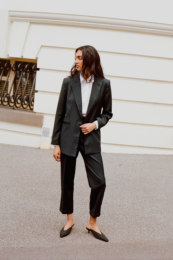 Limited Edition - Luc Italian Charcoal Pinstripe Wool Ciggie Pants