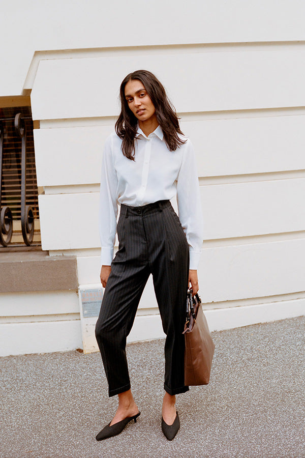 Limited Edition - Luc Italian Charcoal Pinstripe Wool Ciggie Pants