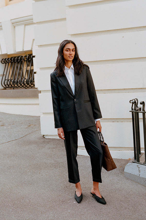 Fred Italian Charcoal Pinstripe Wool Blazer