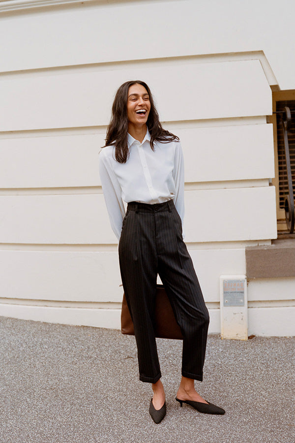 Limited Edition - Luc Italian Charcoal Pinstripe Wool Ciggie Pants