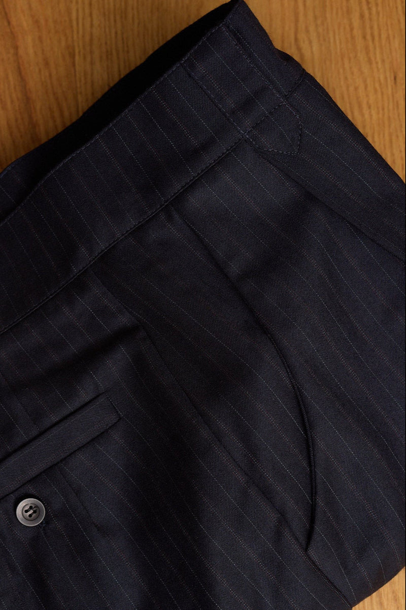Ines Italian Navy Pinstripe Wool Pants