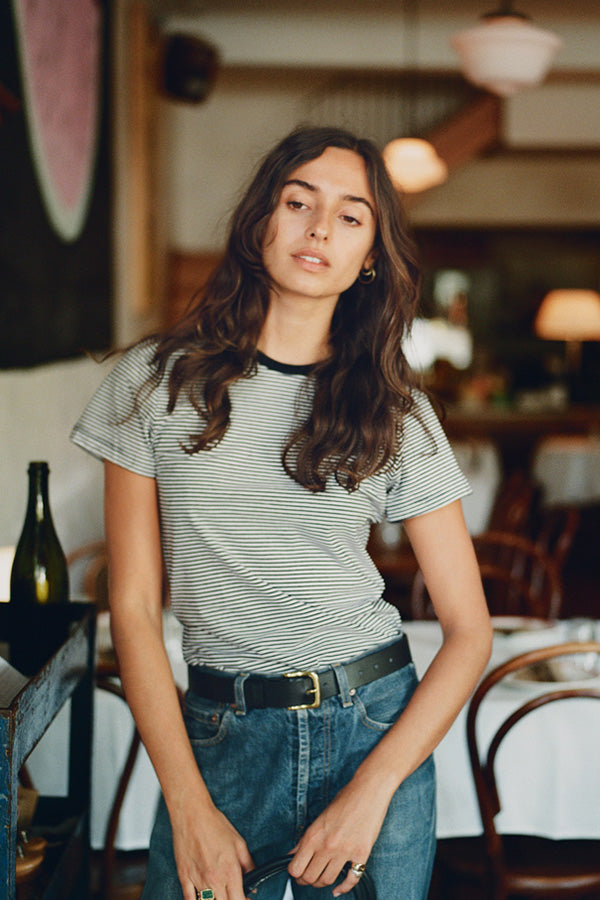 Recently Back In Stock - Pete Navy Stripe Japanese Cotton T