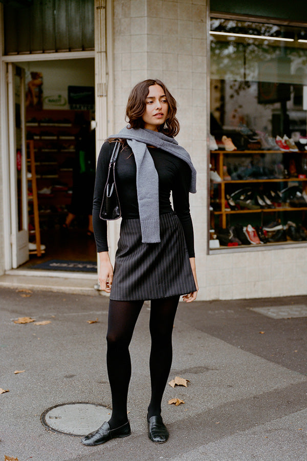 Pre-Order Bella Italian Black Detailed Stripe Wrap Skirt