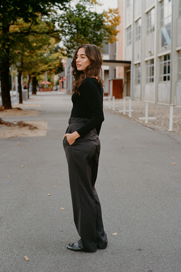 Limited Edition - Yu Tailored Italian Charcoal Pinstripe Wool Pants