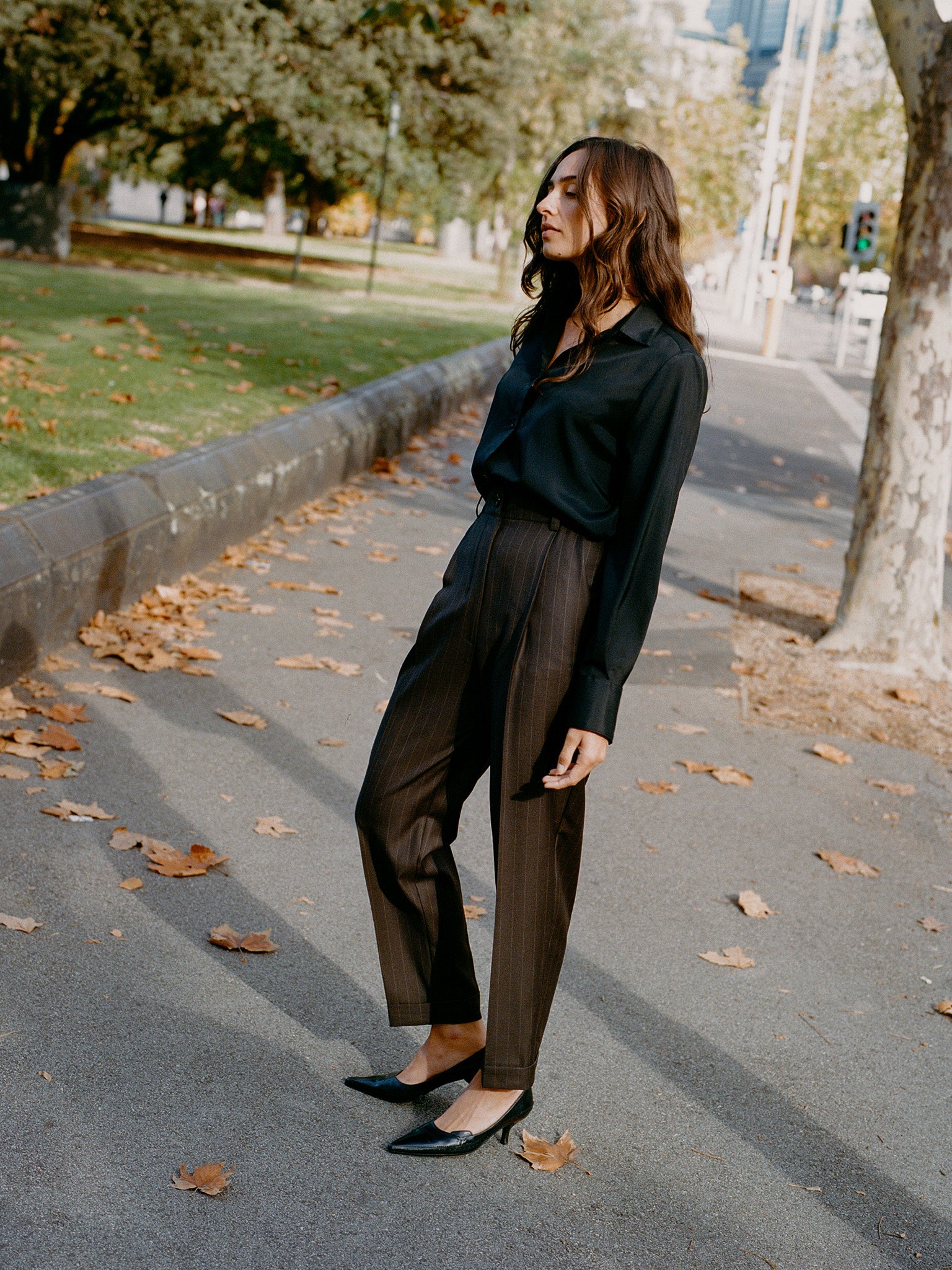 Limited Edition - Luc Italian Chocolate Pinstripe Wool Ciggie Pants