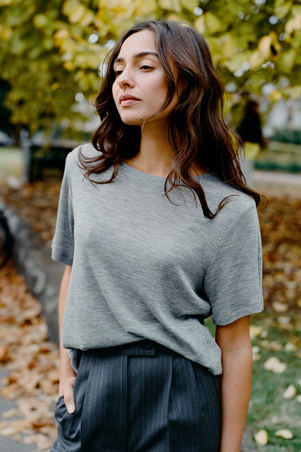 Recently Back in Stock - Jim Fine Grey Australian Merino Rib T